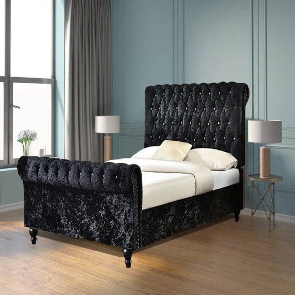 luxury Plush Velvet Sleigh Bed